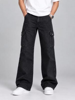 Black Cargo Jeans with 6 Pockets