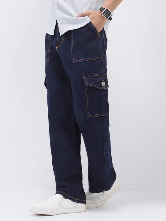 Dark Blue Cargo Jeans with 6 Pockets