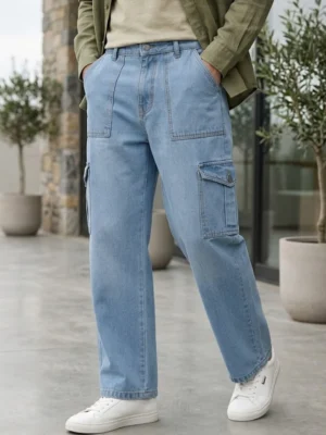 Ice Blue Cargo Jeans with 6 Pockets