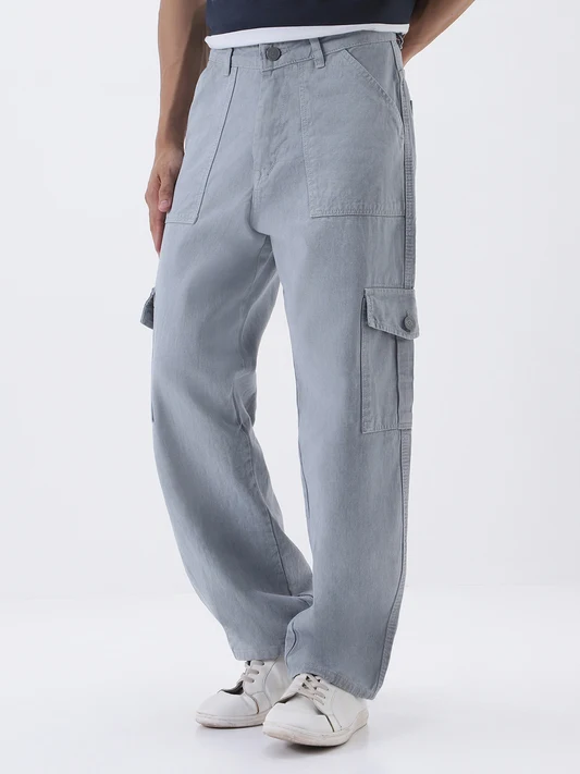 Ice Grey Cargo Jeans with 6 Pockets